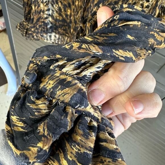 Adrianna Papell Animal Print Silk Ruffle Blouse 6 - Picture 6 of 7